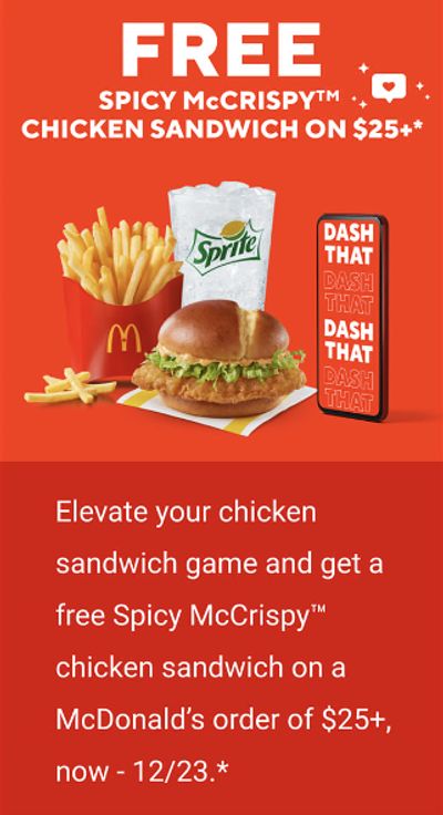 McDonald’s Canada Door Dash Offers: Free Spicy McCrispy Chicken Sandwich On $25+