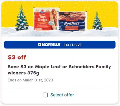 No Frills Canada 24 Days of Hauliday Yays Day 11: Save $3 on Maple Leaf or Schneiders Wieners
