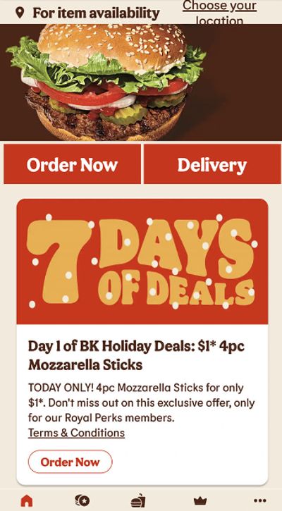 Burger King Canada 7 Days of Deals Day 1: 4 Piece Mozzarella Sticks $1