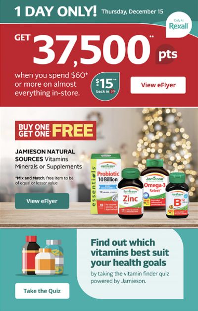Rexall Canada: Get 37,500 Be Well Points When You Spend $60 December 15th