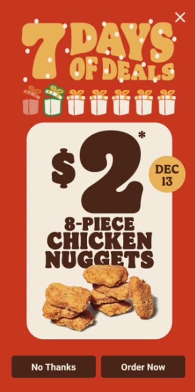 Burger King Canada 7 Days of Deals Day 2: 8-Piece Chicken Nuggets $2