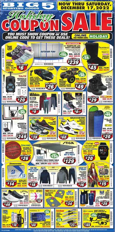 Big 5 (AZ, CA, CO, ID, NM, OR, UT, WA) Weekly Ad Flyer Specials December 11 to December 17, 2022