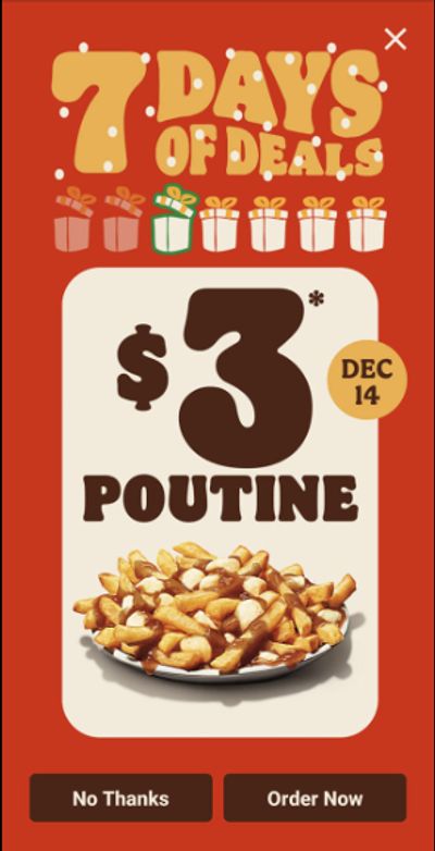 Burger King Canada 7 Days of Deals Day 3: $3 Poutine December 14th Only