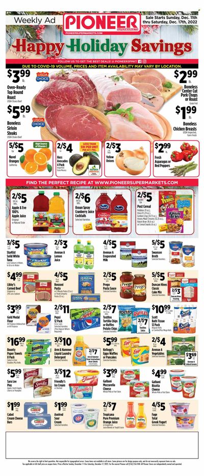 Pioneer Supermarkets (NJ, NY) Weekly Ad Flyer Specials December 11 to December 17, 2022