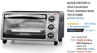 Amazon Canada Deals: Get BLACK+DECKER 4-Slice Convection Oven Stainless Steel for $24.88 + 31% on Fluffly Deluxe Pet Bed Sofa + More Deals