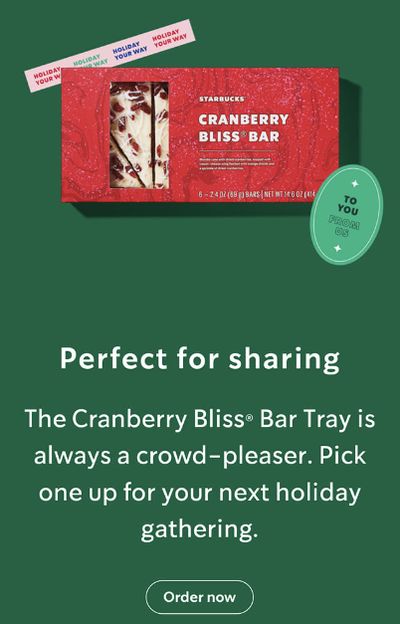 Starbucks Canada Offers: Get 30% off Cranberry Bliss Bar Trays & Select Whole Bean Coffee