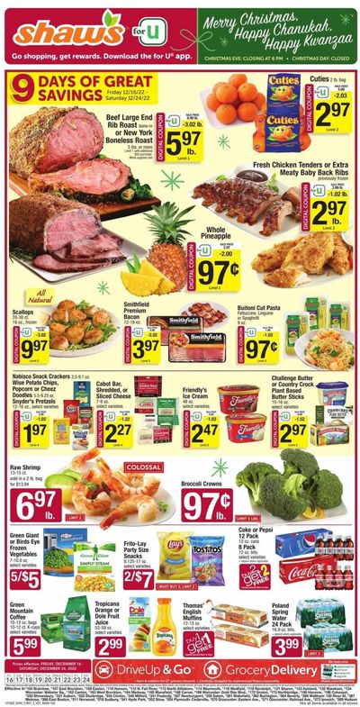 Shaw’s (MA, ME, NH, RI, VT) Weekly Ad Flyer Specials December 16 to December 24, 2022