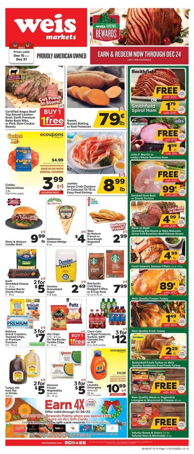 Weis (MD, NY, PA) Weekly Ad Flyer Specials December 15 to December 21, 2022