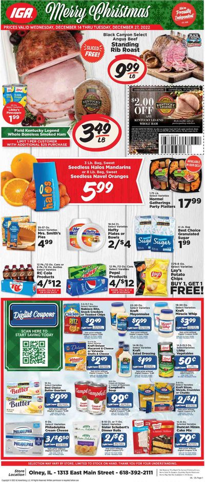 IGA (IL) Weekly Ad Flyer Specials December 14 to December 27, 2022