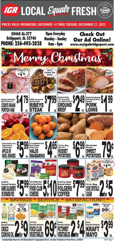 IGA (50) Weekly Ad Flyer Specials December 14 to December 27, 2022