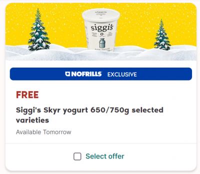 No Frills Canada 24 Days of Hauliday Yays Day 18 Offer: Free Siggi’s Yogurt Digital Coupon