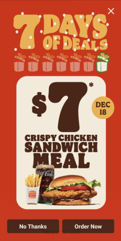 Burger King Canada 7 Days of Deals Day 7: Get A Crispy Chicken Sandwich Meal For $7