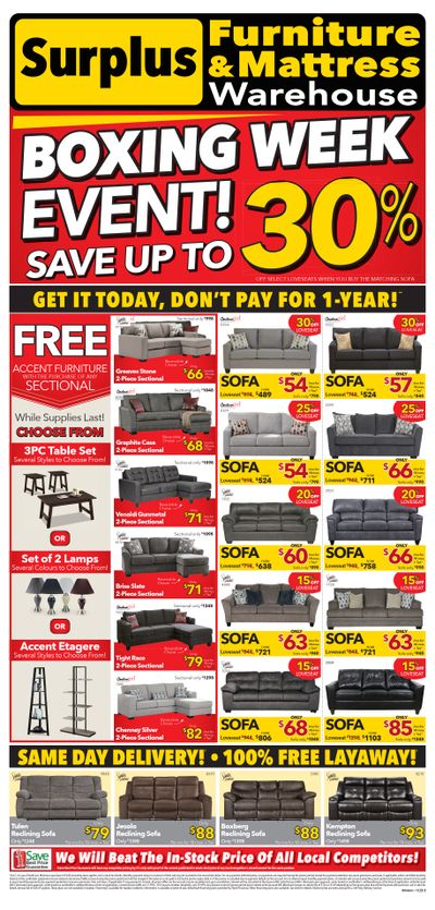 Surplus Furniture & Mattress Warehouse (Thunder Bay) Flyer December 19 to January 1