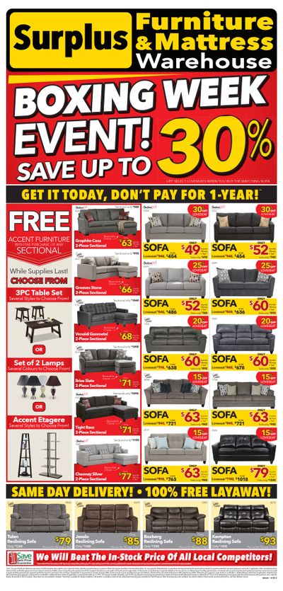Surplus Furniture & Mattress Warehouse (St. Catharines) Flyer December 19 to January 1
