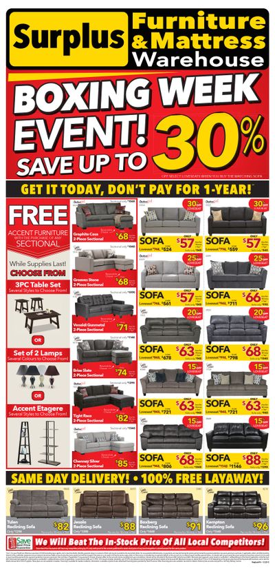 Surplus Furniture & Mattress Warehouse (Saskatoon) Flyer December 19 to January 1