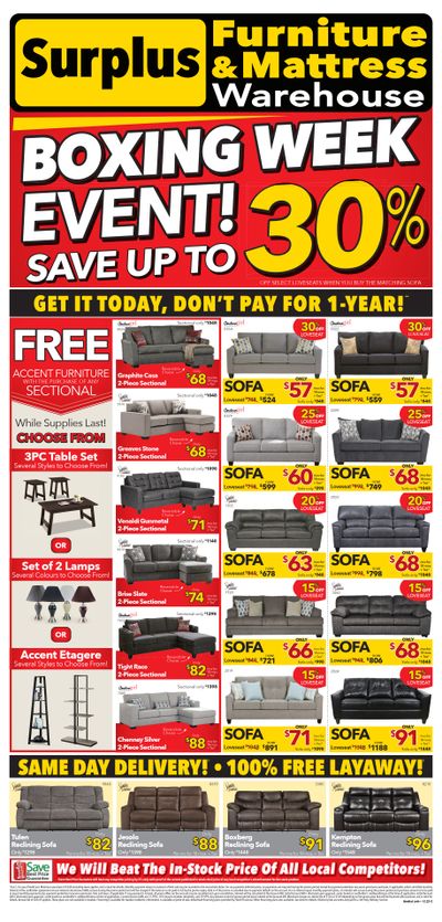 Surplus Furniture & Mattress Warehouse (Lethbridge) Flyer December 19 to January 1