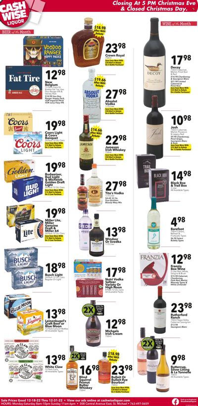 Cash Wise Liquor Only (MN) Weekly Ad Flyer Specials December 18 to December 24, 2022