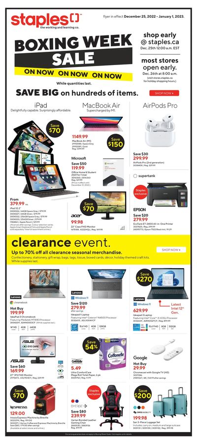 Staples Boxing Week Sale Flyer December 25 to January 1