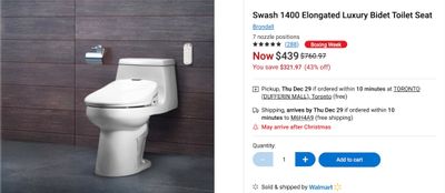Walmart Canada Boxing Day/Week Deal: Swash 1400 Elongated Luxury Bidet Toilet Seat $439 Reg. $760.97