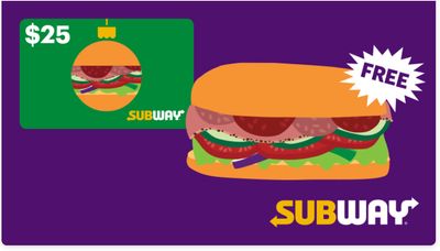 Subway Canada Promotions: Get a FREE 6-inch When You Buy a $25 Subway Gift Card