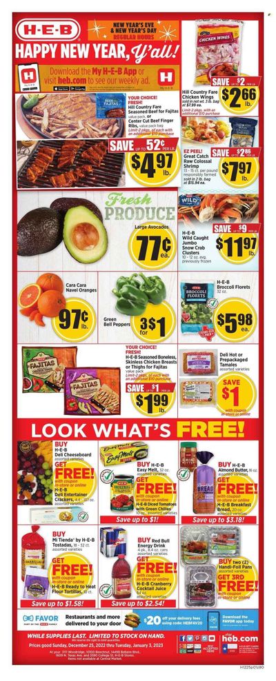 H-E-B (TX) Weekly Ad Flyer Specials December 25 to January 3, 2023