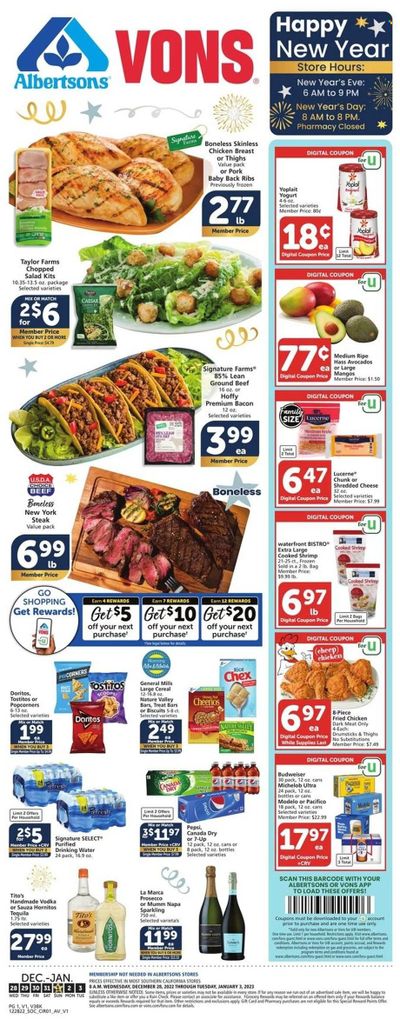 Vons (CA) Weekly Ad Flyer Specials December 28 to January 3, 2023