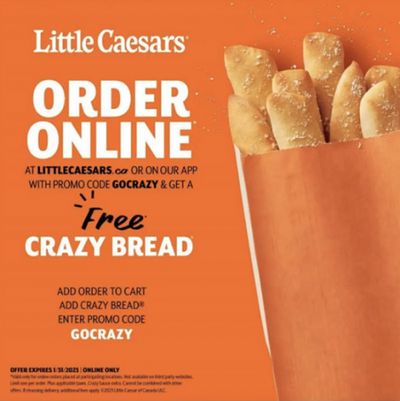 Little Caesars Canada: Get a Free Crazy Bread When You Place on Online Order