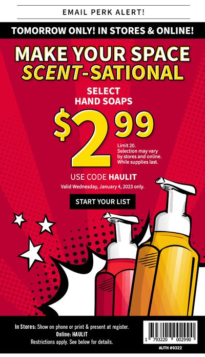 Bath & Body Works Canada Offers: Select Hand Soaps for $2.99 Using Coupon + 50% – 75% off Select Items