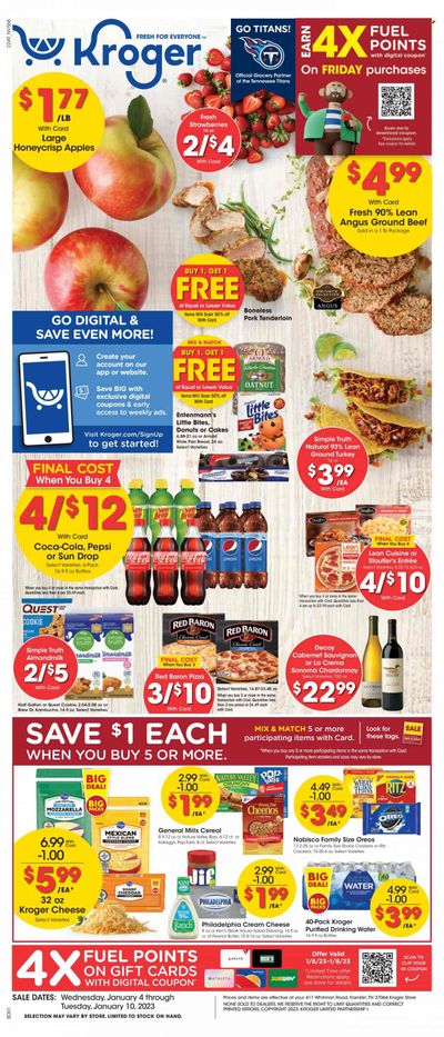 Kroger (TN) Weekly Ad Flyer Specials January 4 to January 10, 2023