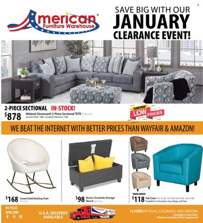 American Furniture Warehouse (AZ, CO, TX) Weekly Ad Flyer Specials January 15 to January 21, 2023