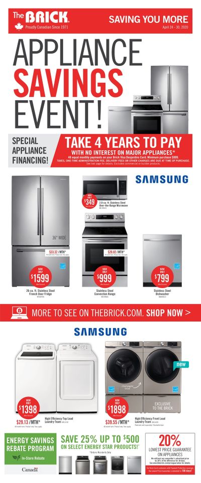 The Brick Appliance Savings Event Flyer April 24 to 30