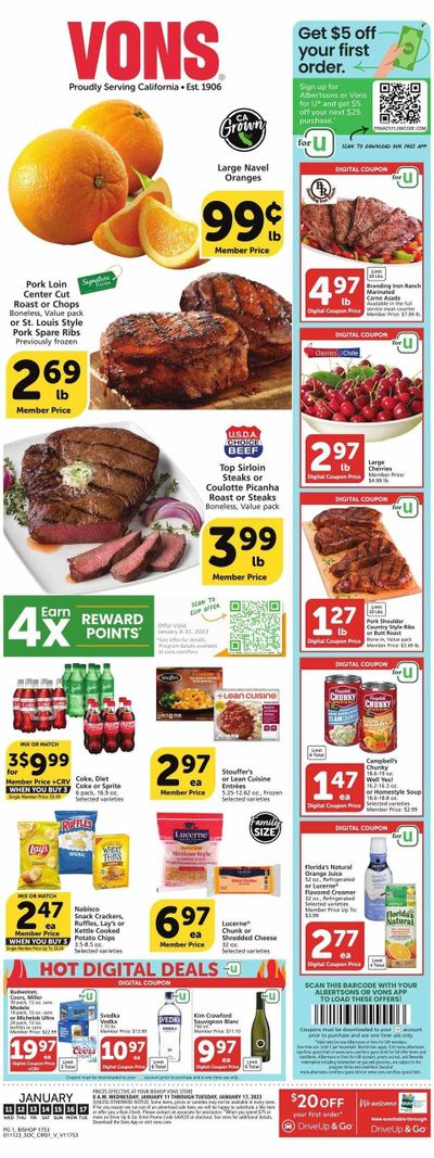 Vons (CA) Weekly Ad Flyer Specials January 11 to January 17, 2023