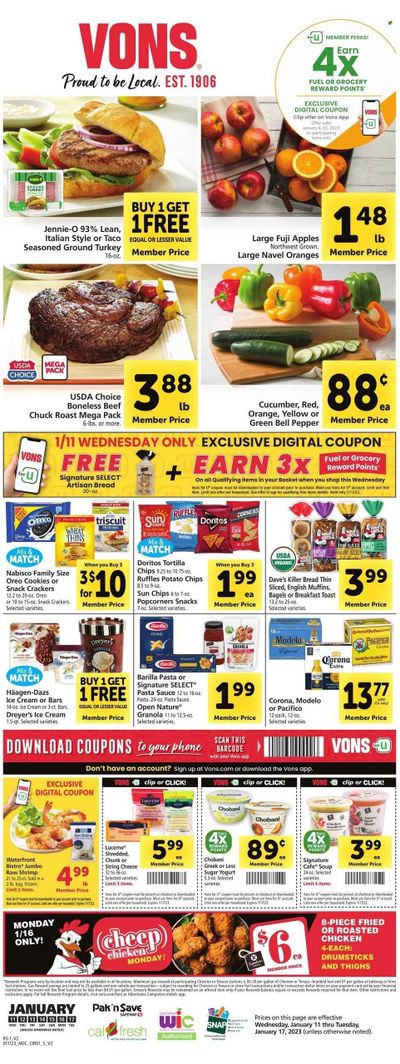 Vons (CA) Weekly Ad Flyer Specials January 11 to January 17, 2023