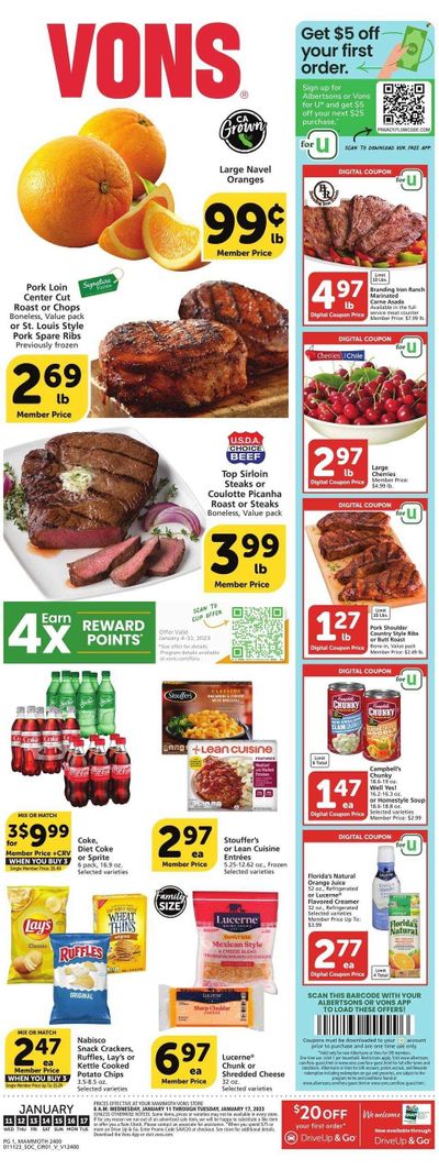 Vons (CA) Weekly Ad Flyer Specials January 11 to January 17, 2023