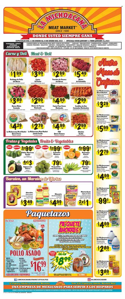 La Michoacana Meat Market (TX) Weekly Ad Flyer Specials January 11 to January 24, 2023