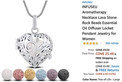 Amazon Canada Deals: Get Aromatherapy Necklace Lava Stone Rock Beads Essential Oil Diffuser Locket Pendant Jewelry for $25.49 + More Offers