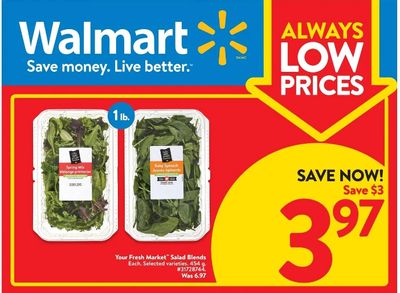 Walmart Canada Flyer Deals: Salad Blends 454 g, for $3.97 + Moore Offers