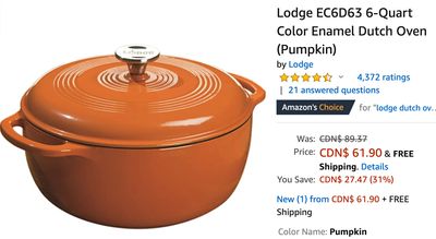 Amazon Canada Deals: Save 31% on Lodge 6-Quart Color Enamel Dutch Oven + 34% on Anne Klein Watch