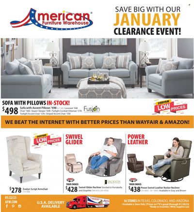 American Furniture Warehouse (AZ, CO, TX) Weekly Ad Flyer Specials January 22 to January 28, 2023