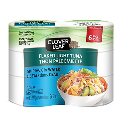 Clover Leaf Flaked Light Skipjack Tuna in Water - 170g, 6 Count - Canned Tuna - All Natural Ingredients - High in Protein – 13g of Protein Per 55g Serving – Wild and Traceable Tuna – Trace My Catch $5.82 (Reg $13.00)