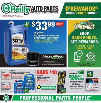 O'Reilly Auto Parts Weekly Ad Flyer Specials January 25 to February 21, 2023