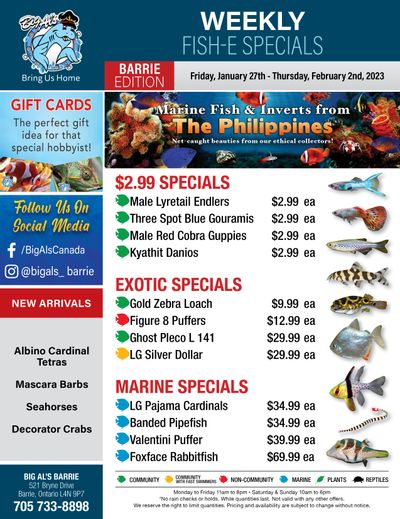 Big Al's (Barrie) Weekly Specials January 27 to February 2
