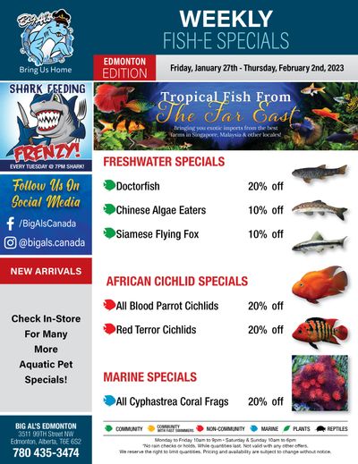 Big Al's (Edmonton) Weekly Specials January 27 to February 2