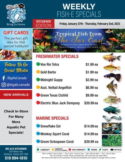 Big Al's (Kitchener) Weekly Specials January 27 to February 2 Big Al's (Kitchener) Weekly Specials January 27 to February 2