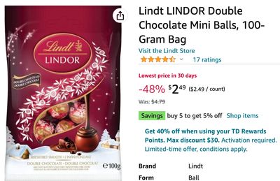 Amazon Canada Deals: Save 48% on Lindt LINDOR Double Chocolate Mini Balls + 25% on Grow Lights for Indoor Plants with Coupon