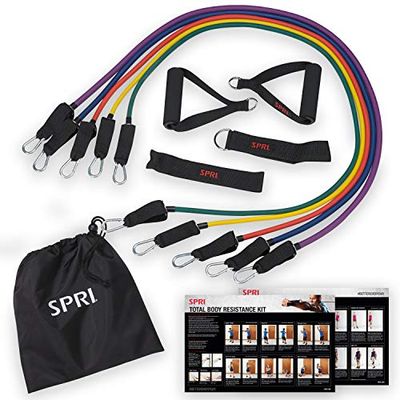SPRI Resistance Band Kit (5 Exercise Bands, Ankle/Wrist Strap, Door Anchor, Foam Padded Handles, Carry Bag, Exercise Guide) $27.99 (Reg $60.95)