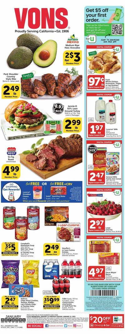 Vons (CA) Weekly Ad Flyer Specials January 25 to January 31, 2023