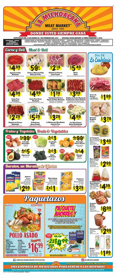 La Michoacana Meat Market (TX) Weekly Ad Flyer Specials January 25 to February 7, 2023