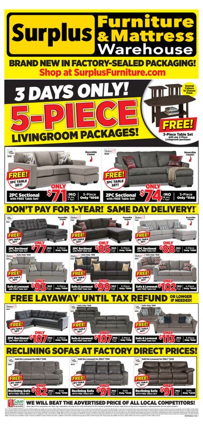 Surplus Furniture & Mattress Warehouse (Thunder Bay) Flyer January 30 to February 5