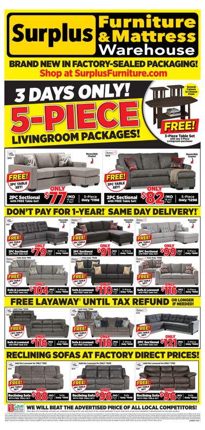 Surplus Furniture & Mattress Warehouse (St. John's) Flyer January 30 to February 5